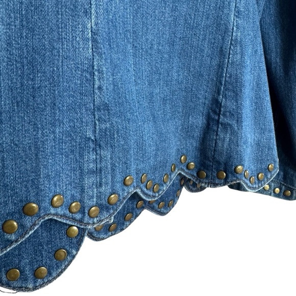 Montana Co Blue Denim Jean Jacket with Studded Details and Scalloped Bottom - Picture 8 of 12